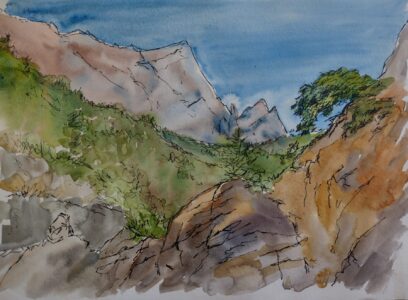 Sketch: Barranco walk, balancing pine