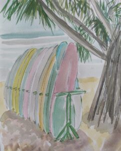 Sketch: Caroline's surf boards, Weligama