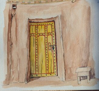 Sketch: Room door and stool