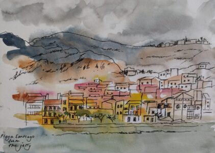 Sketch: San Sebastian from the harbour