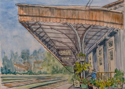 Sketch: Sketching at the railway station. A lesson in perspective!